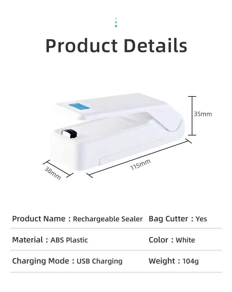 saengQ Mini Portable Bag Sealer – Multi-Function Home Plastic & Snack Storage Sealing Machine