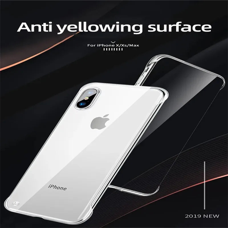 Transparent Borderless Anti-Drop PC Hard Shell Case for iPhone 16/15/14/13/12/11 Pro Max, XR, XS, Mini, SE, 7, 8 Plus
