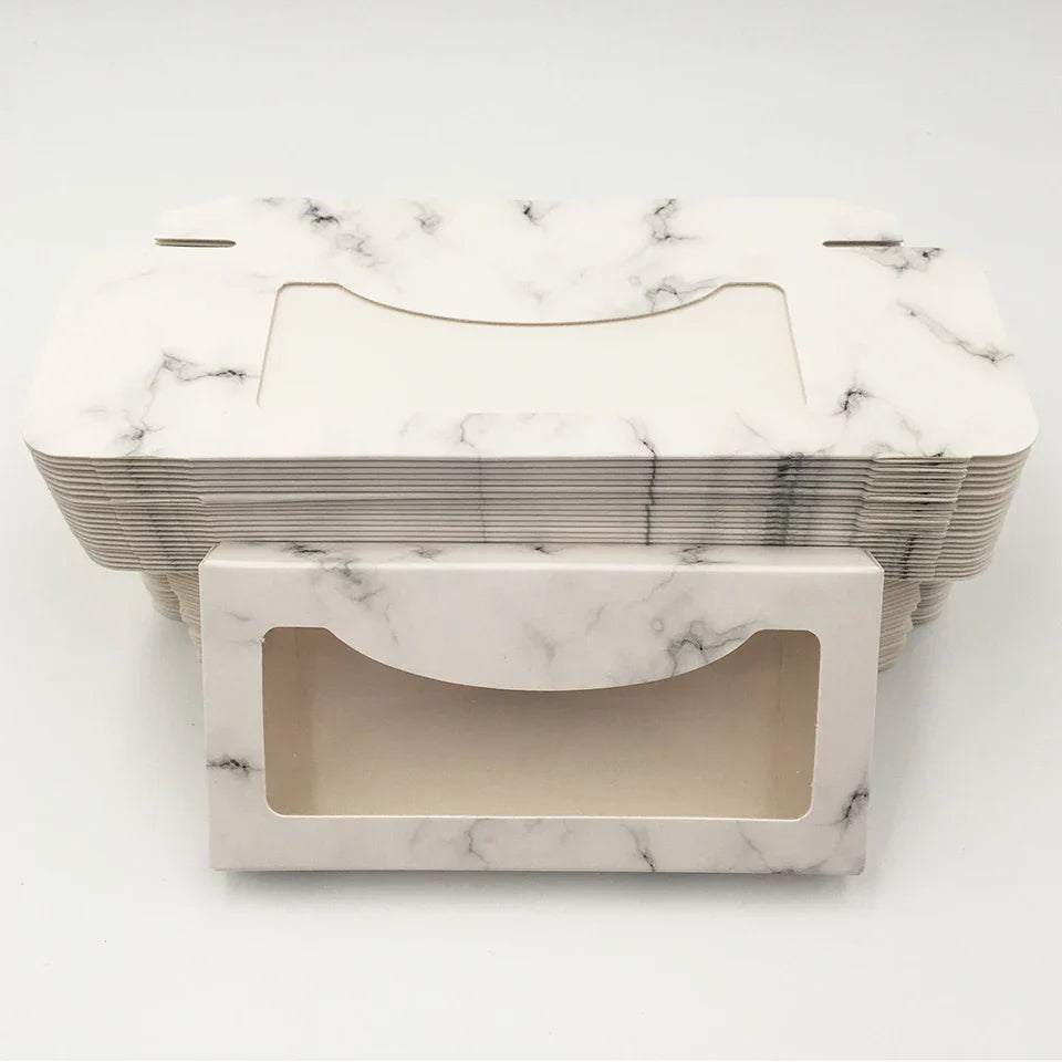 Custom Eyelash Packaging Boxes –  25mm Mink Lash Cases (10–100 pcs) Marble Design with Logo Printing Option