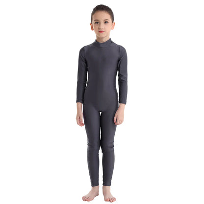 Kids Girls Full Body Gymnastics Bodysuit, Ballet Dance Jersey Leotard, Jumpsuit Sports Unitard, Children Dancewear and Sportswear