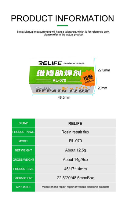 RELIFE RL-070 High Purity Rosin Soldering Paste – Soldering Assistant for Electric Iron & Tin Tools