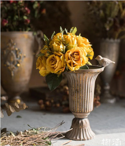 European Retro Iron Goblet Vase — Metal Flowerpot for Home, Living Room, Hotel & Flower Arrangement Decor