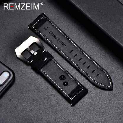 Genuine Leather Watch Band – Vintage Matte Black, Blue & Brown Strap for Men & Women, 18mm-24mm Wrist Bracelet