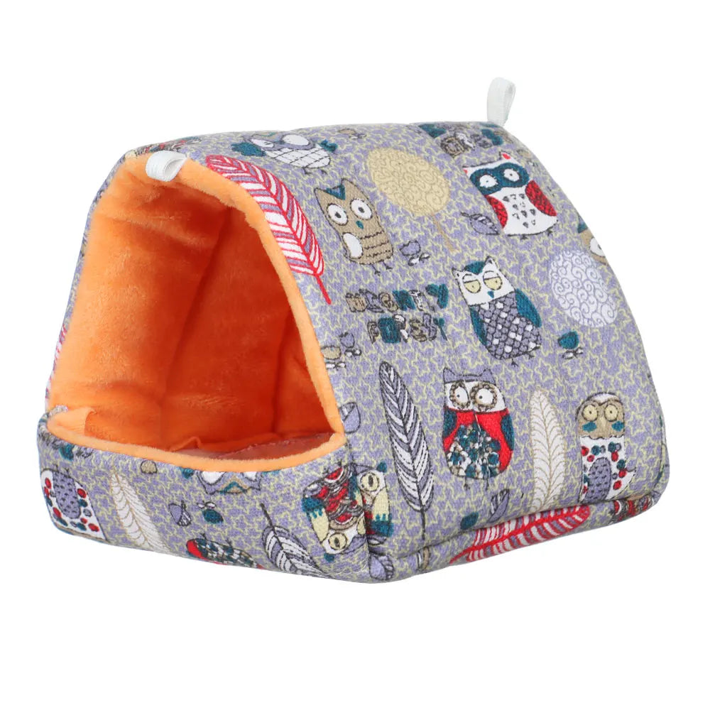 Cute Cartoon Rabbit & Squirrel Mini Pet Cage — Warm Winter Bed House for Hamsters, Mice, Rats & Guinea Pigs