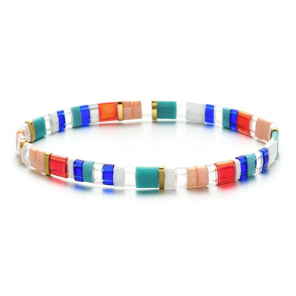 ZMZY Stone Tila Beads Elastic Bracelet for Women – 2025 Fashion Colorful Rainbow Miyuki Tile Bead Jewelry Gift Bracelet