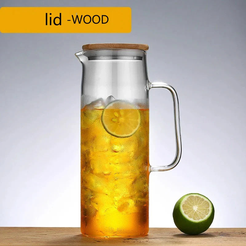 Large Capacity Heat-Resistant Glass Water Pitcher with Handle – 1.2L/1.5L Transparent Cold Drink & Tea Kettle