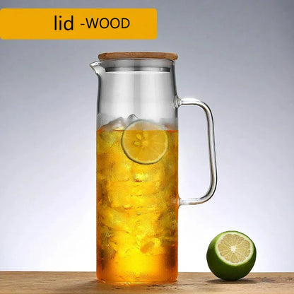 Large Capacity Heat-Resistant Glass Water Pitcher with Handle – 1.2L/1.5L Transparent Cold Drink & Tea Kettle