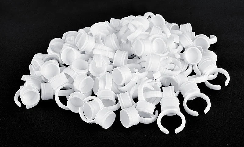 100pcs Disposable Plastic Pigment Rings — 3 Sizes White Ink Holders for Eyebrow Permanent Makeup
