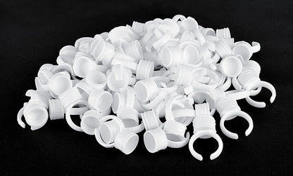 100pcs Disposable Plastic Pigment Rings — 3 Sizes White Ink Holders for Eyebrow Permanent Makeup