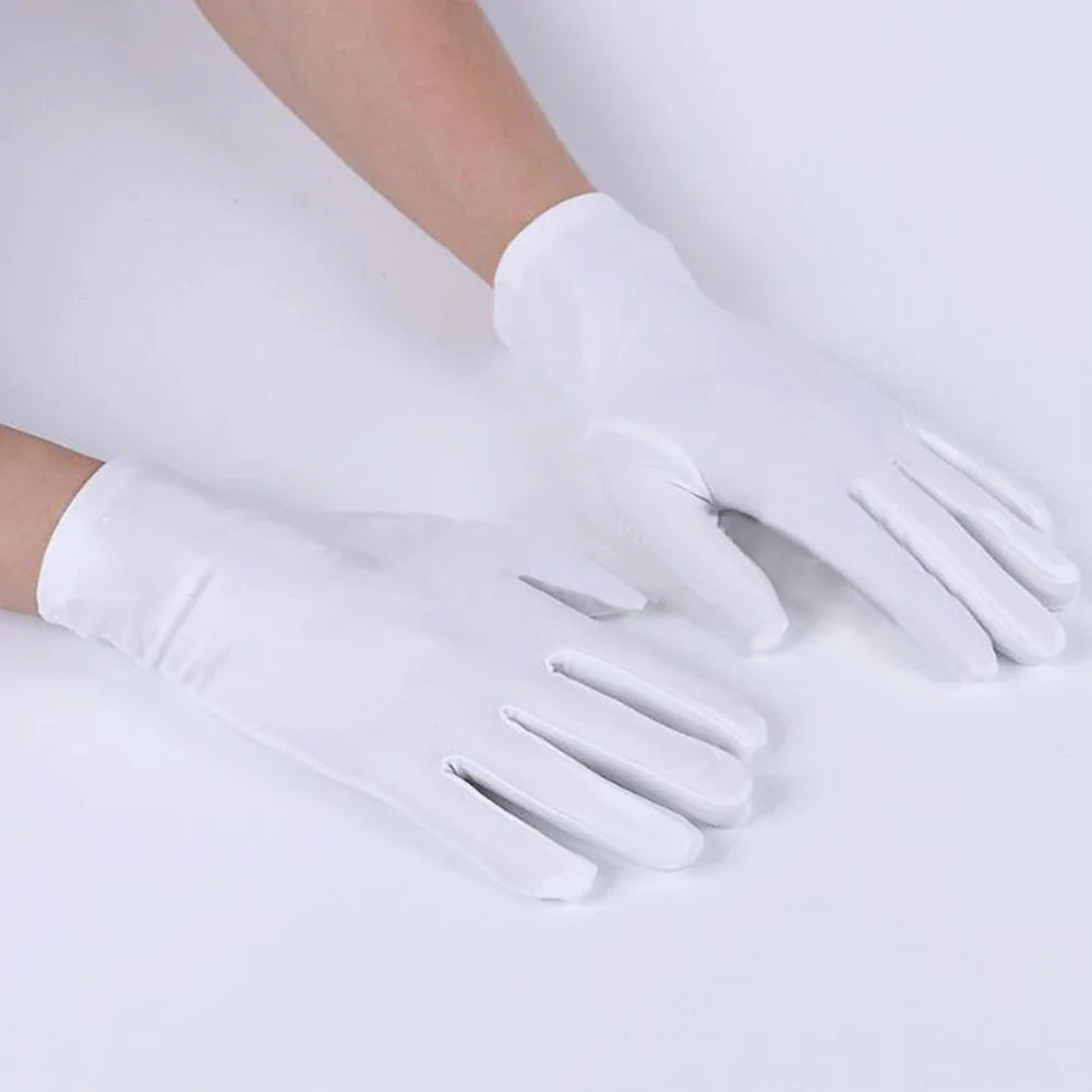 Spring Summer Spandex Stretch Gloves – Thin Elegant Etiquette Dance Gloves for Men & Women, Black & White Formal Jewelry Gloves