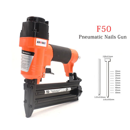 F50 Pneumatic Nail Gun Set — 18Ga Air Brad Nailer for Woodworking, 3/4" to 2" Nails