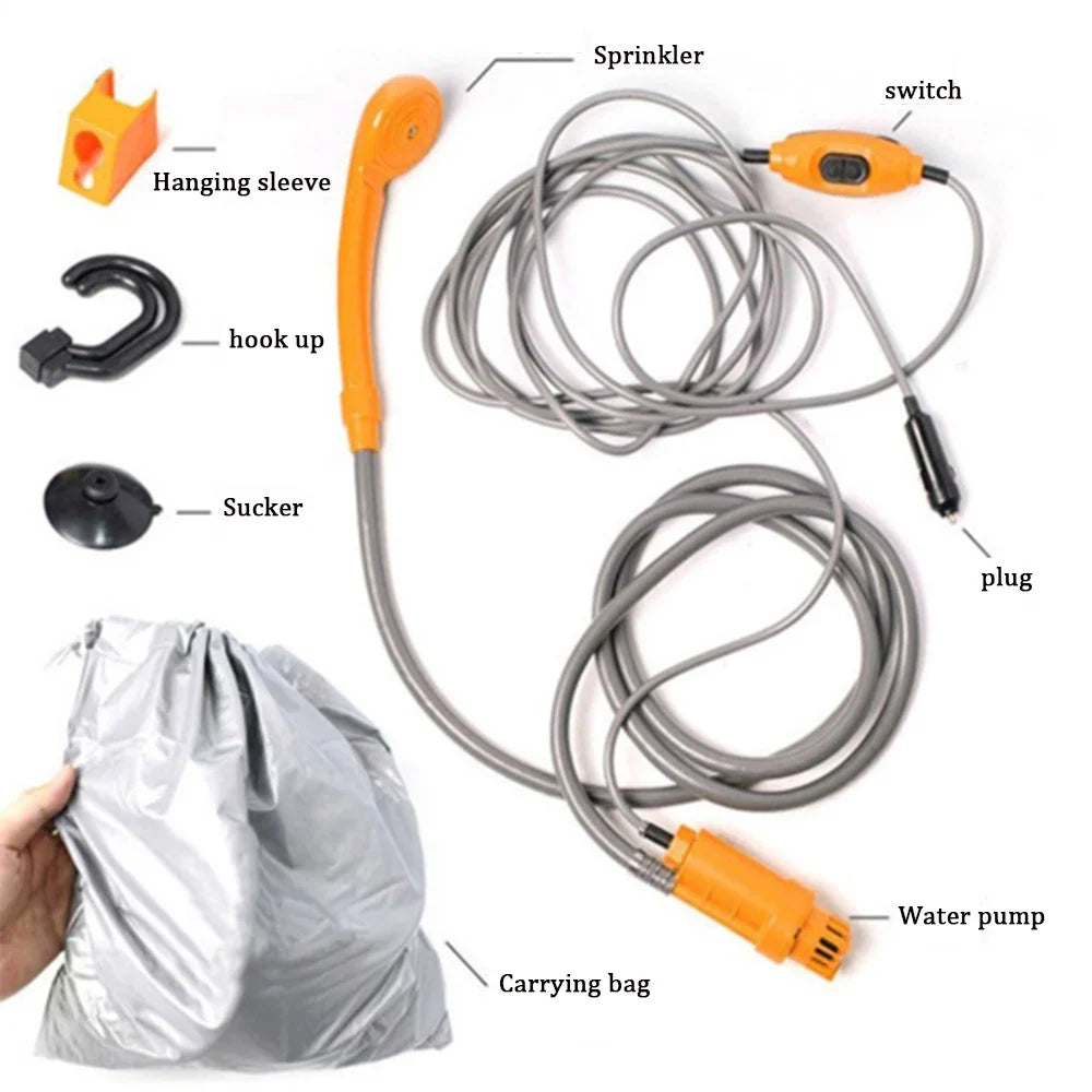 Portable Camping Shower Pump - 12V Car Cigarette Lighter Outdoor Shower for Travel, Plant Watering, Car Cleaning & Pet Bath