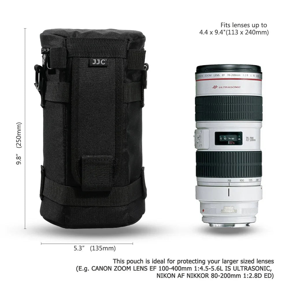 JJC Waterproof Camera Lens Bag — Storage Pouch with Belt for Canon, Nikon, Sony, Fujifilm DSLR