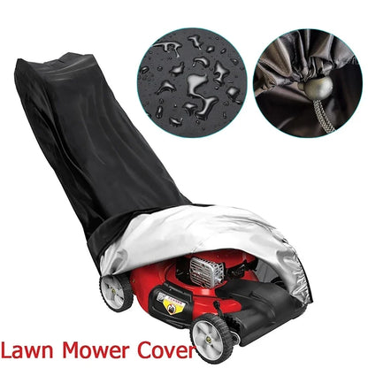 210D Outdoor Lawn Mower Cover - Waterproof UV-Resistant Oxford Cloth with Drawstring, Universal Black Protective Cover