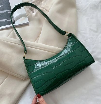 Fashion PU Leather Handbag for Women – Alligator Pattern Small Underarm Messenger Bag & Purse