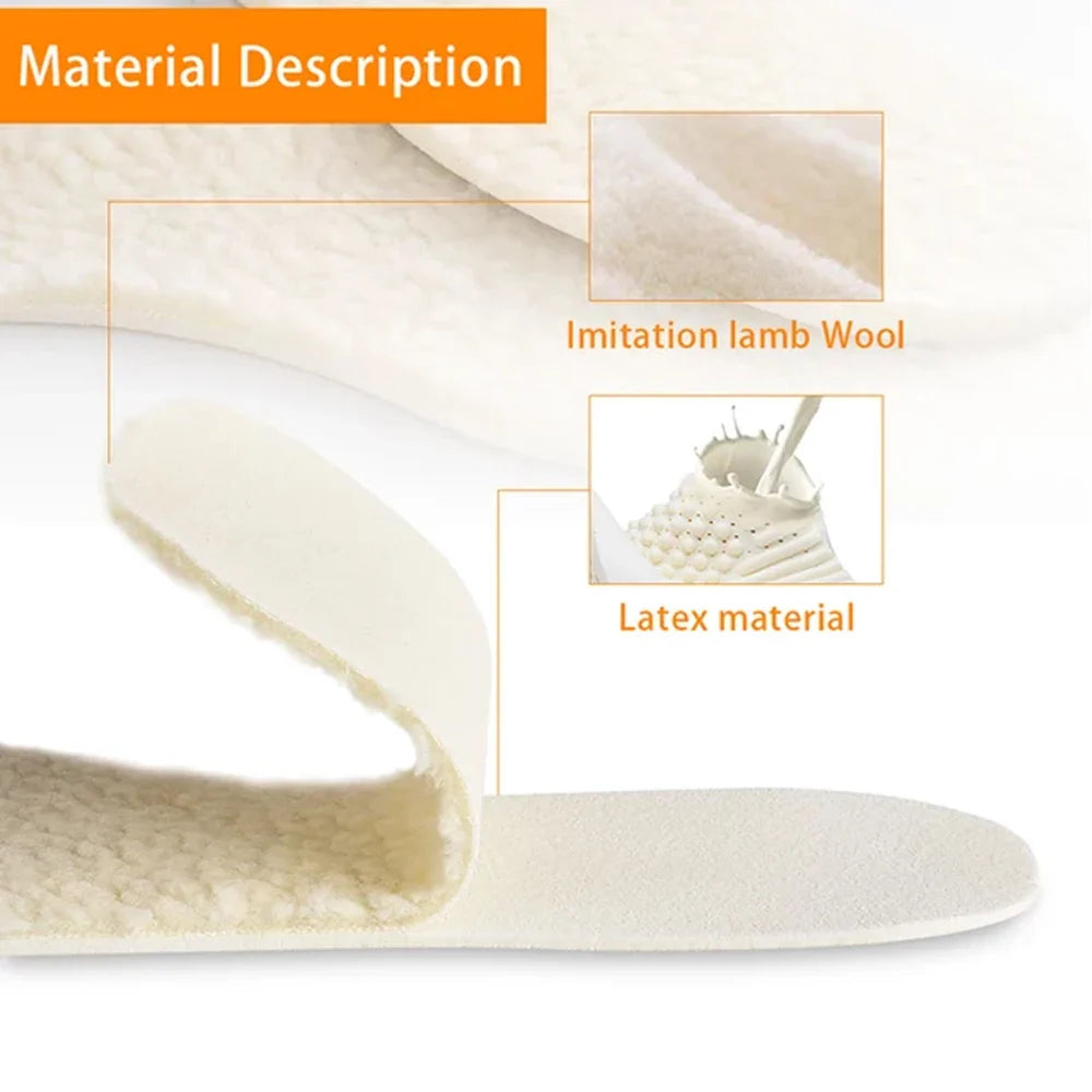 Wool Heated Insoles for Kids & Adults – Thermal Thickened Artificial Cashmere Shoe Inserts for Winter Snow Boots