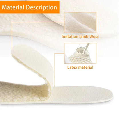 Wool Heated Insoles for Kids & Adults – Thermal Thickened Artificial Cashmere Shoe Inserts for Winter Snow Boots
