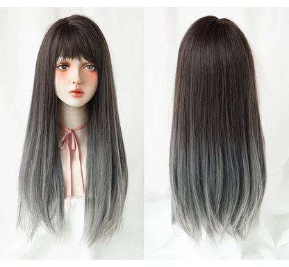 7JHHWIGS Long Straight Light Brown Synthetic Wig with Bangs – Heat-Resistant Daily Wear Wig for Women