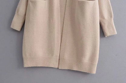 Women’s Solid Color Loose Thick Warm Sweater Cardigan – V Neck Knitted Coat with Pockets, Casual Spring/Autumn Tops C-124