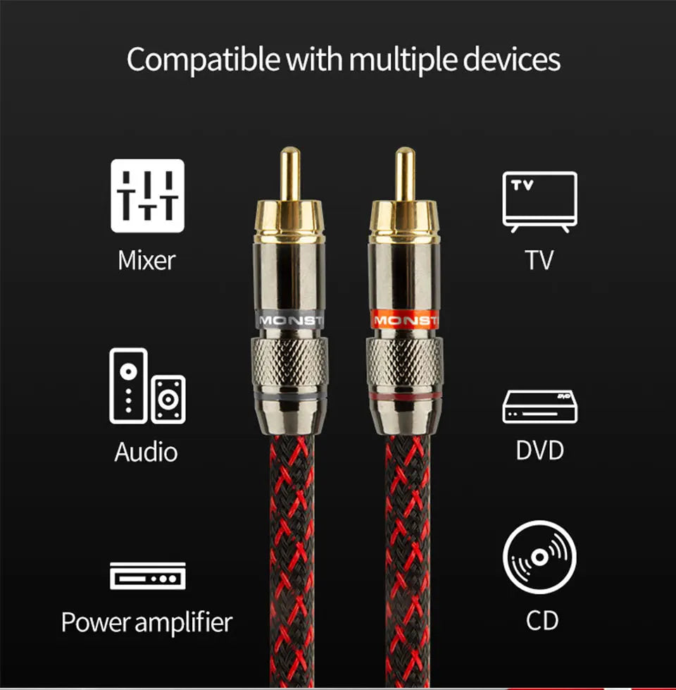 TODN 1 Pair RCA Audio Cable – 2 RCA to 2 RCA Interconnects, HIFI Stereo, Male to Male for Amplifier, DAC, TV, Car Audio
