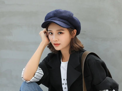 Autumn & Winter Wool Hats for Women – Solid Plain Octagonal Newsboy Cap & Casual Beret for Men & Ladies