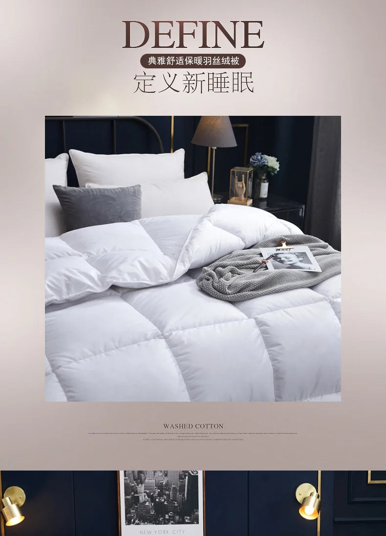 100% Goose Down Duvet – Quilted Cotton Comforter, Warm Winter Blanket with Solid Color Design