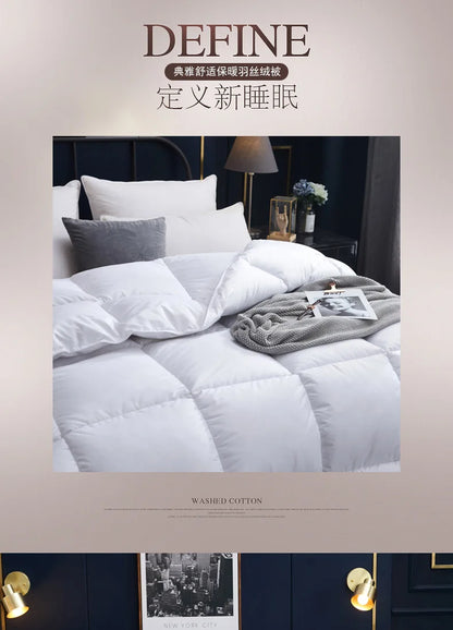 100% Goose Down Duvet – Quilted Cotton Comforter, Warm Winter Blanket with Solid Color Design