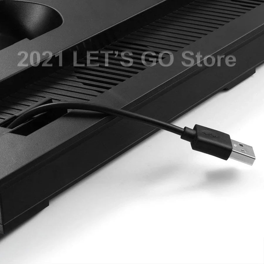PS4 Slim Vertical Stand — Cooling Fan & Controller Charging Dock Station