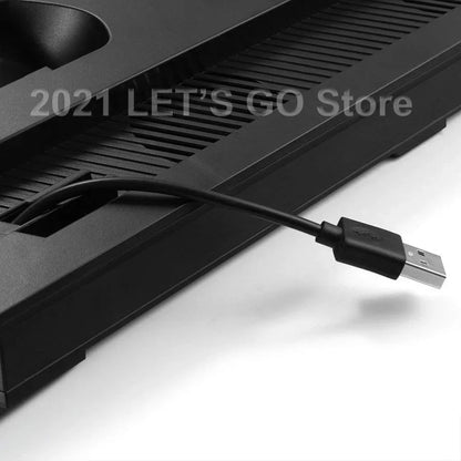 PS4 Slim Vertical Stand — Cooling Fan & Controller Charging Dock Station