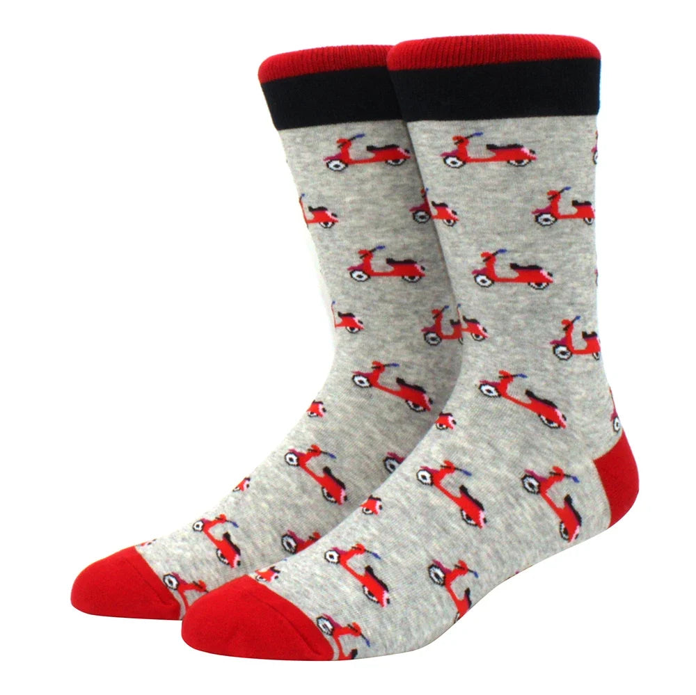 Men's Colorful Combed Cotton Jacquard Crew Socks - Striped Business Casual Dress Socks