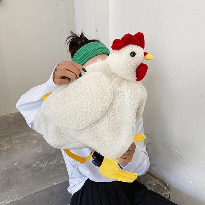 2024 New Chickens Shape Crossbody Purse for Women - Cute Hen-Shaped Zipper Bag - Soft Fleece Fashion Handbag and Shoulder Bag