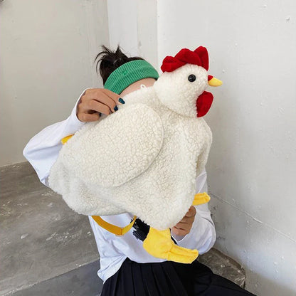 2024 New Chickens Shape Crossbody Purse for Women - Cute Hen-Shaped Zipper Bag - Soft Fleece Fashion Handbag and Shoulder Bag