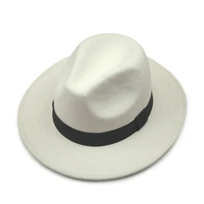 Unisex Black Fedora Hat – Wide Brim Jazz Panama Top Hat for Autumn and Winter – Classic Gentleman Style