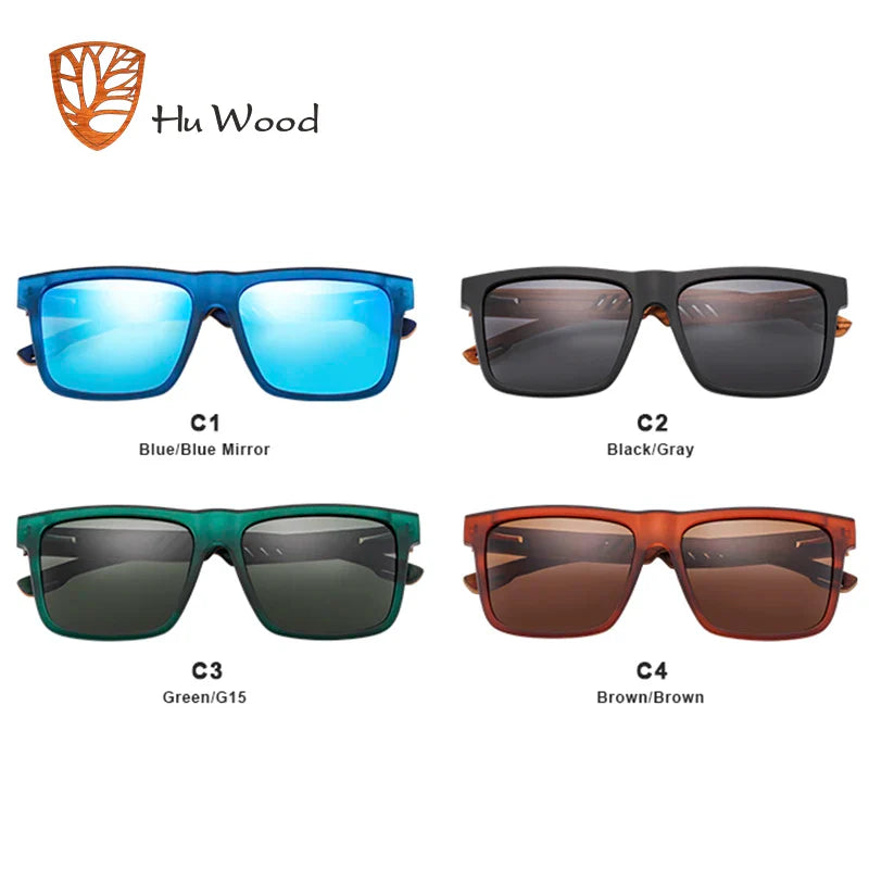 HU WOOD Square Polarized Sunglasses for Men — UV400 Fashion Sport & Driving Sun Glasses