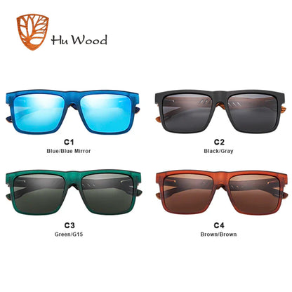 HU WOOD Square Polarized Sunglasses for Men — UV400 Fashion Sport & Driving Sun Glasses