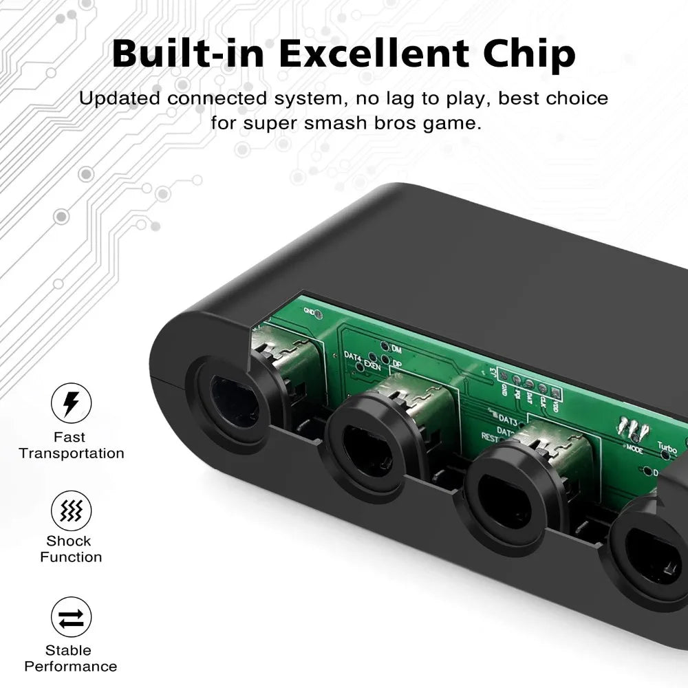 4-Port GameCube Controller Adapter – USB Converter for Nintendo Switch, Wii U, PC, and NGC – Star Fighting Game Support