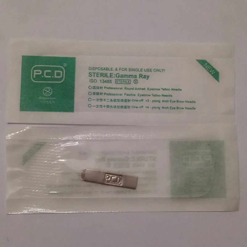 50pcs Permanent Makeup Eyebrow U-Pin PCD Blades — 12/14/19 Microblading Needles for 3D Embroidery Manual Pen