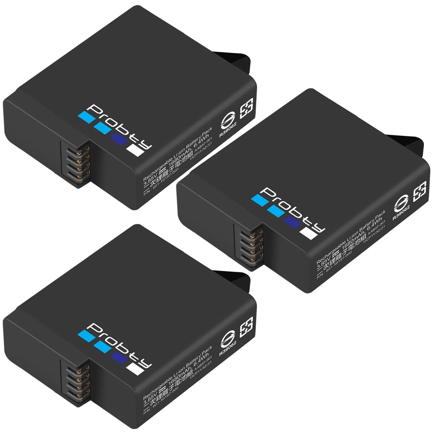 Original Probty Battery & Triple Charger for GoPro Hero 7/6/5 Black – Camera Power Accessory