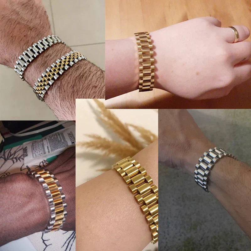 15mm Wide Gold Stainless Steel Watch Chain Bracelet – Luxury Waterproof Men’s Wristband Jewelry for Men & Boys Wholesale Style