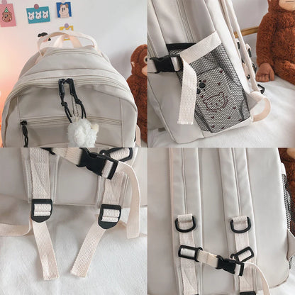 Fashion Big Student Backpack – High Capacity Rucksack for Girls, Women, and Leisure Travel – Cute Badge Design, Mochila