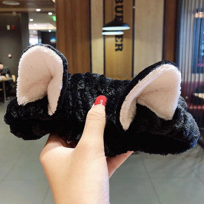 Soft Coral Fleece Bow Headband – Wash Face Hair Holder with Animal Ears for Women & Girls