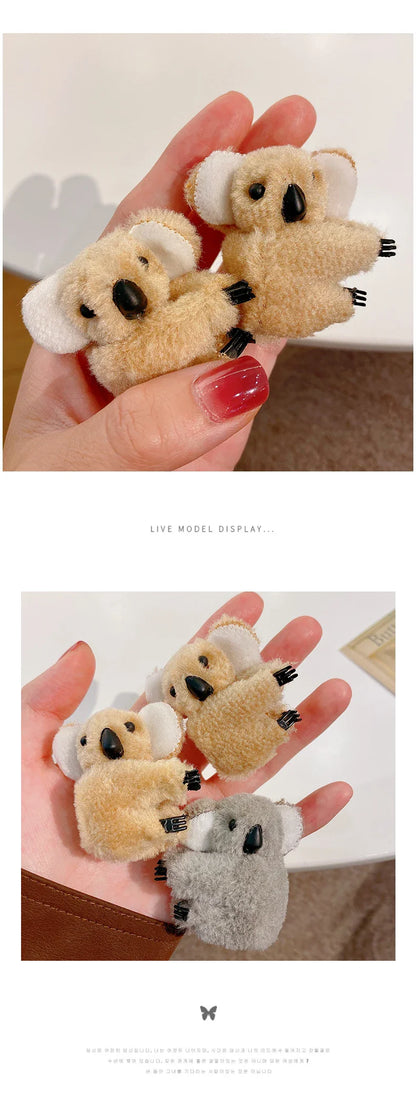 2021 Women’s Cute Koala Bear Hair Clips – Plush Side Bangs Barrettes, Soft Hairpins for Girls and Ladies Hair Accessories