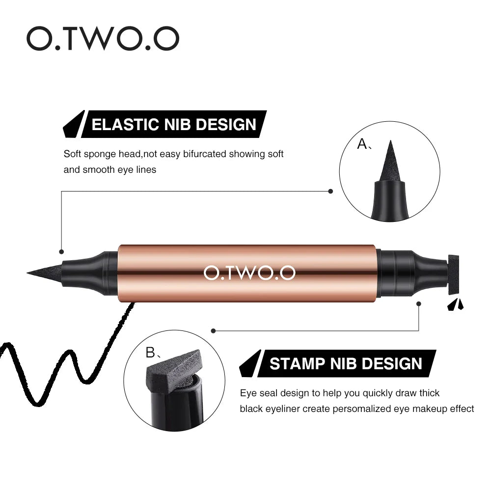 O.TWO.O Black Liquid Eyeliner Pen – Double-Ended Waterproof Fast-Dry Eye Liner for Women