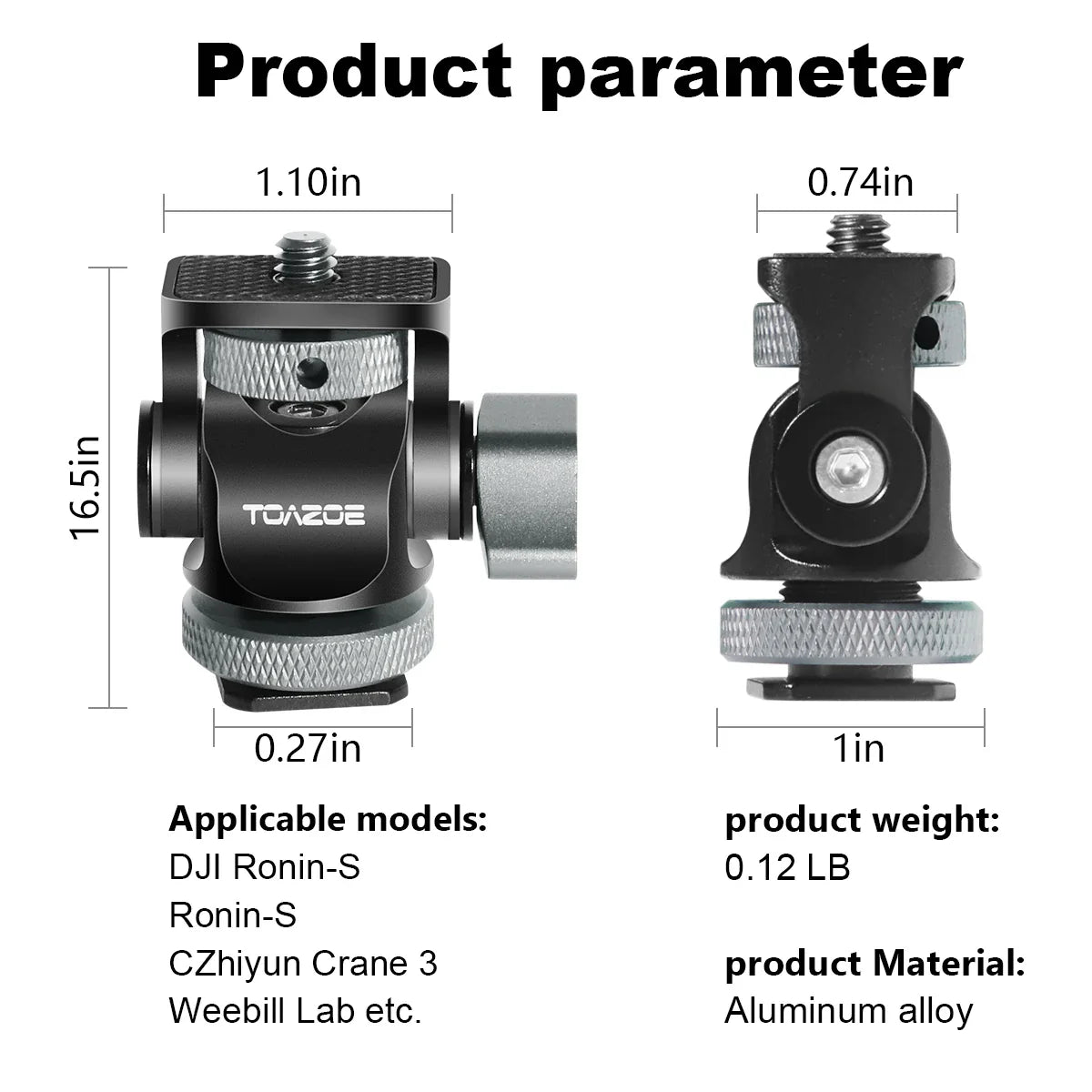 TOAZOE DSLR Camera Monitor Mount – Adjustable Swivel & Tilt Clamp with Cold Shoe Base for Flash & DIY Accessories