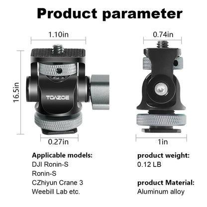 TOAZOE DSLR Camera Monitor Mount – Adjustable Swivel & Tilt Clamp with Cold Shoe Base for Flash & DIY Accessories