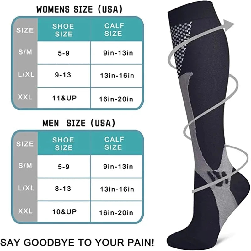 Compression Socks for Running - Men and Women's Anti-Fatigue Pain Relief, 20-30 mmHg Black Sports Compression Socks