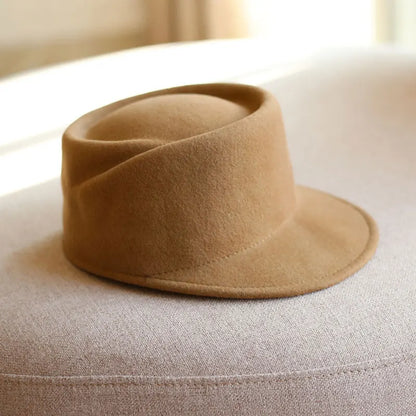 Winter Fedora Hat for Women - Korean Flat Top, Wool, British Casual Style in Navy, Black, Gray, Khaki, High Quality Equestrian Fashion