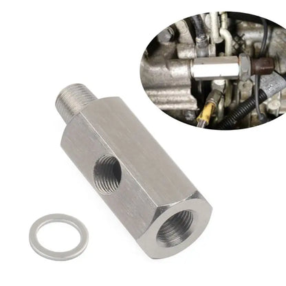 Stainless Steel Oil Pressure Sensor Connector — Side Hole Tee Adapter for 1/8"NPT, 1/4"NPT, M10, M12, M14 Feed Line Gauge