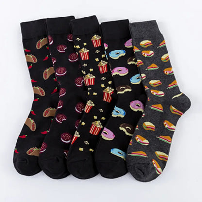 Men's Colorful Combed Cotton Jacquard Crew Socks - Striped Business Casual Dress Socks