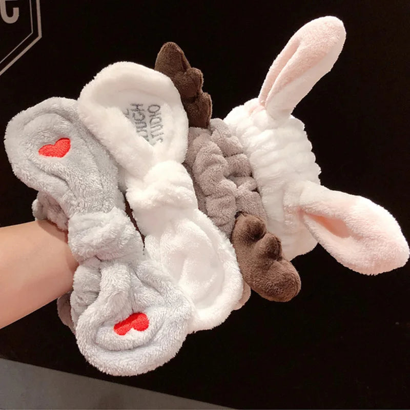 Soft Coral Fleece Bow Headband – Wash Face Hair Holder with Animal Ears for Women & Girls